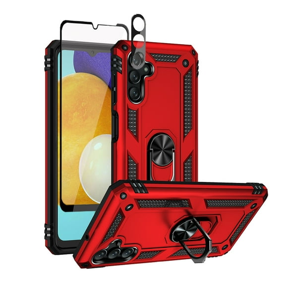 TASHHAR Samsung Galaxy A04S Case/A13 5G Case with Screen and Lens Protector Magnetic Ring Kickstand Military Grade Double Layer Drop Protection Rugged Detachable for Galaxy A04S/A13 5G Phone - Red