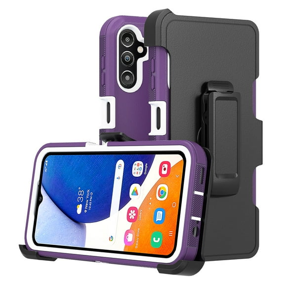 TASHHAR Samsung Galaxy A14 5G Case with Belt Clip Holster Military Grade Heavy Duty Protection 3 in 1 Shockproof Armor Rugged Durable for Galaxy A14 5G Phone - Purple+White