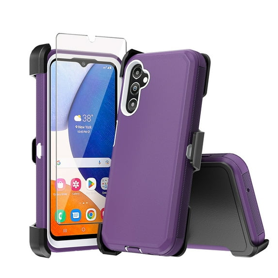 TASHHAR Samsung Galaxy A14 5G Case with Belt Clip Holster and Screen Protector Military Grade Heavy Duty Protection 3 in 1 Shockproof Armor Rugged Durable for Galaxy A14 5G Phone - Purple+White