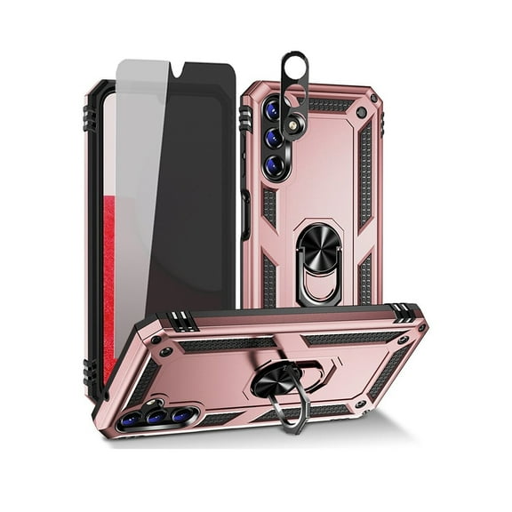TASHHAR Samsung Galaxy A14 5G Case with Privacy Screen and Lens Protector and Magnetic Ring Mount Kickstand Military Grade Full Body Double Layer Detachable for Galaxy A14 5G Phone - Rose Gold