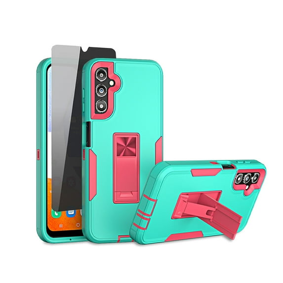 TASHHAR Samsung Galaxy A14 5G Case with Privacy Screen Protector and Magnetic Car Mount Kickstand Military Grade Double Layer Drop Protection Rugged Durable for Galaxy A14 5G Phone - Green&Rose Red