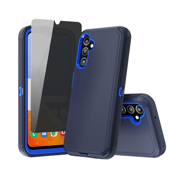 TASHHAR Samsung Galaxy A14 5G Case with Privacy Screen Protector Military Grade Heavy Duty Protection 3 in 1 Shockproof Armor Rugged Durable for Galaxy A14 5G Phone - Dark Blue+Blue