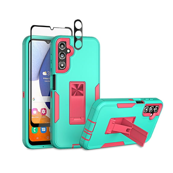 TASHHAR Samsung Galaxy A14 5G Case with Screen and Lens Protector and Magnetic Car Mount Kickstand Military Grade Full Body Double Layer Rugged Durable for Galaxy A14 5G Phone - Green&Rose Red