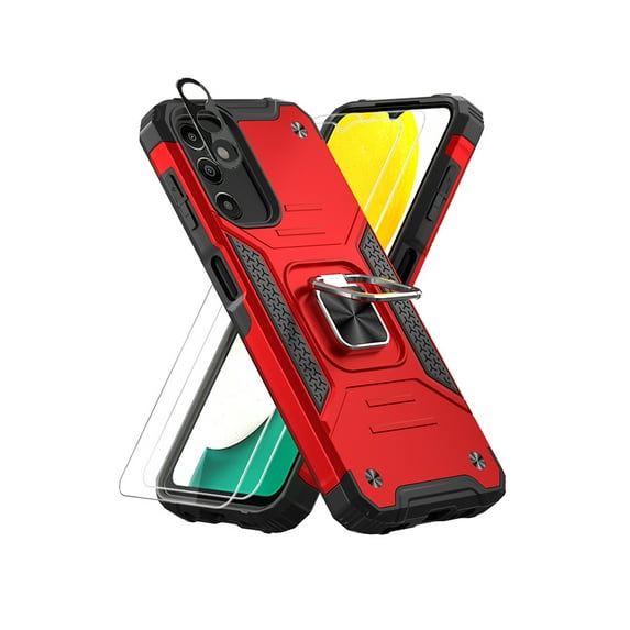 TASHHAR Samsung Galaxy A14 5G Case with Screen and Lens Protector Magnetic Ring Kickstand Military Grade Double Layer Drop Protection Durable Detachable for Galaxy A14 5G Phone - Red