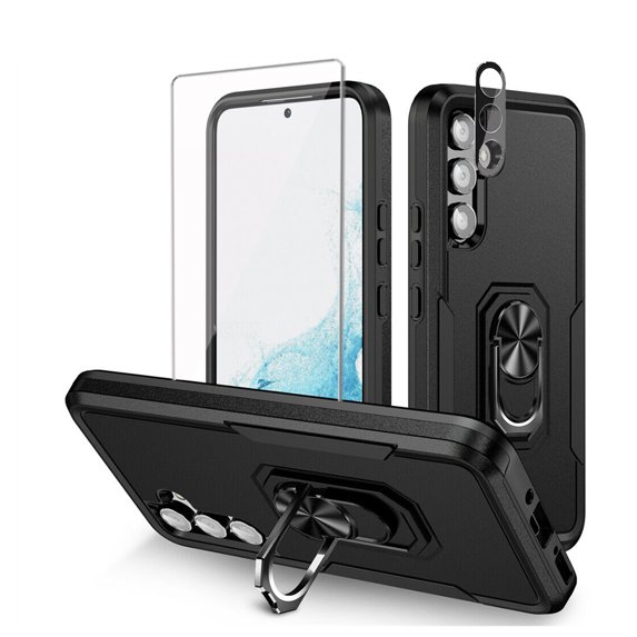 TASHHAR Samsung Galaxy A14 5G Case with Screen and Lens Protector Magnetic Ring Kickstand Military Grade Double Layer Drop Protection Rugged Detachable for Galaxy A14 5G Phone - Black