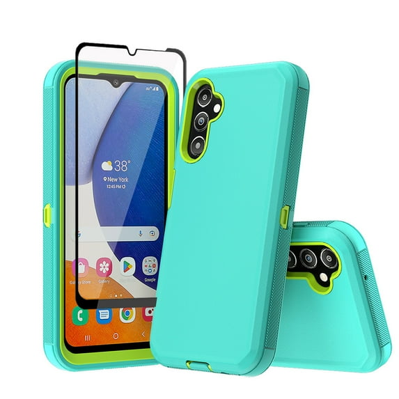 TASHHAR Samsung Galaxy A14 5G Case with Screen Protector Military Grade Heavy Duty Protection 3 in 1 Shockproof Armor Rugged Durable for Galaxy A14 5G Phone - Green+Yellow