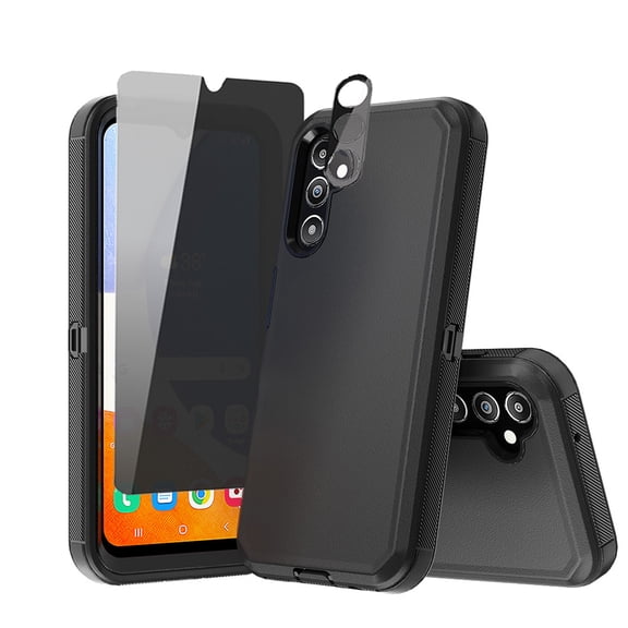 TASHHAR Samsung Galaxy A15 5G Case with Privacy Screen and Lens Protector Military Grade Heavy Duty Protection 3 in 1 Shockproof Armor Rugged Durable for Galaxy A15 5G Phone - Black