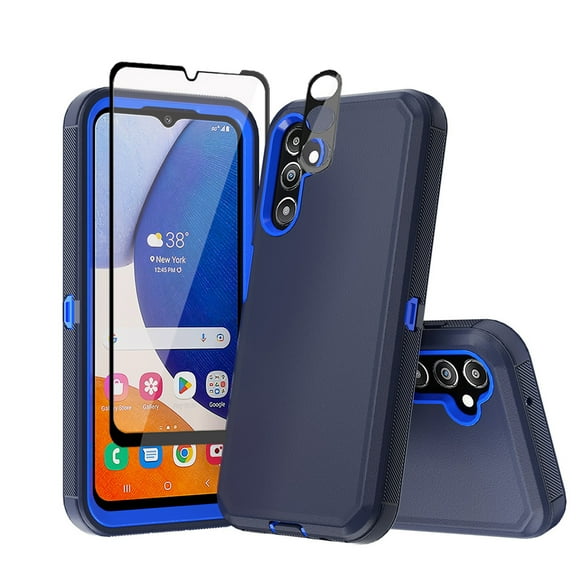 TASHHAR Samsung Galaxy A15 5G Case with Screen Protector Military Grade Heavy Duty Protection 3 in 1 Shockproof Armor Rugged Durable for Galaxy A15 5G Phone - Dark Blue+Blue