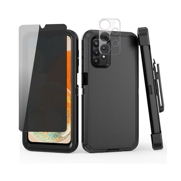 TASHHAR Samsung Galaxy A23 5G Case with Belt Clip Holster+Privacy Screen+Lens Protector Military Grade Protection 3 in 1 Shockproof Armor Rugged Durable Detachable for Galaxy A23 5G Phone - Black