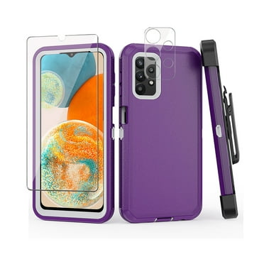 TASHHAR Samsung Galaxy A23 5G Case with Belt Clip Holster+Screen and Lens Protector Military Grade Protection 3 in 1 Shockproof Armor Rugged Durable Detachable for Galaxy A23 5G Phone - Purple+White
