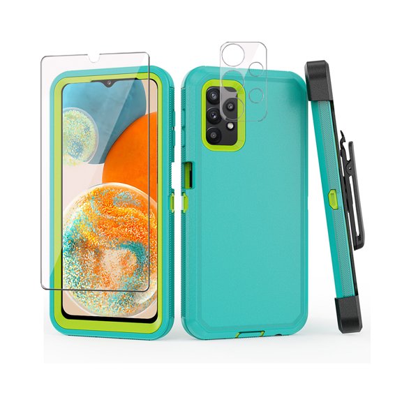 TASHHAR Samsung Galaxy A23 5G Case with Belt Clip Holster+Screen and Lens Protector Military Grade Protection 3 in 1 Shockproof Armor Rugged Durable Detachable for Galaxy A23 5G Phone - Green+Yellow