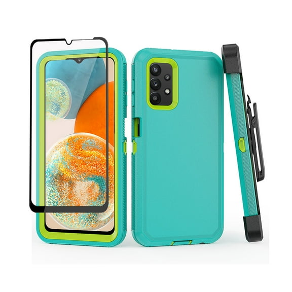 TASHHAR Samsung Galaxy A23 5G Case with Belt Clip Holster and Screen Protector Military Grade Protection 3 in 1 Shockproof Armor Rugged Durable Detachable for Galaxy A23 5G Phone - Green+Yellow