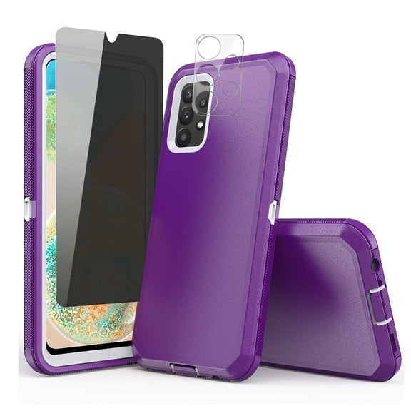 TASHHAR Samsung Galaxy A23 5G Case with Privacy Screen and Lens Protector Military Grade Heavy Duty Protection 3 in 1 Shockproof Armor Rugged Durable Detachable for Galaxy A23 5G Phone - Purple+White