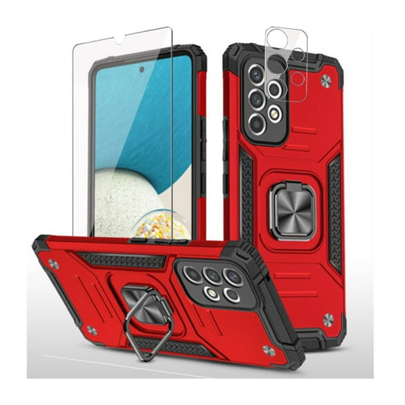 TASHHAR Samsung Galaxy A23 5G Case with Screen and Lens Protector Magnetic Ring Mount Kickstand Military Grade Full Body Double Layer Drop Protection Rugged Durable for Galaxy A23 5G Phone - Red