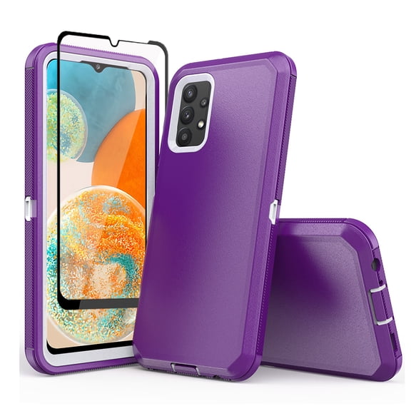 TASHHAR Samsung Galaxy A23 5G Case with Screen Protector Military Grade Heavy Duty Protection 3 in 1 Shockproof Armor Rugged Durable Detachable for Galaxy A23 5G Phone - Purple+White