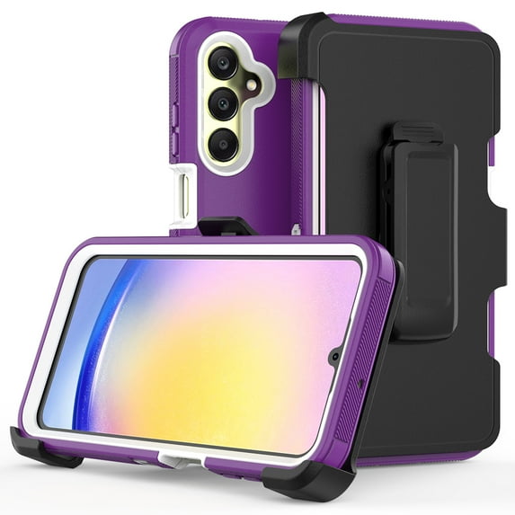 TASHHAR Samsung Galaxy A25 5G Case with Belt Clip Holster Military Grade Heavy Duty Protection 3 in 1 Shockproof Armor Rugged Durable Detachable for Galaxy A25 5G Phone - Purple+White