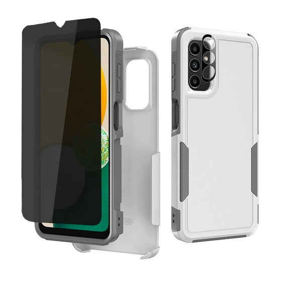 TASHHAR Samsung Galaxy A25 5G Case with Privacy Screen and Lens Protector Military Grade Double Layer Drop Resistant Durable for Galaxy A25 5G Phone - White Grey