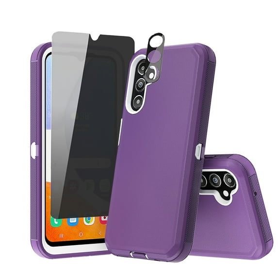TASHHAR Samsung Galaxy A25 5G Case with Privacy Screen and Lens Protector Military Grade Heavy Duty Protection 3 in 1 Shockproof Armor Rugged Durable Detachable for Galaxy A25 5G Phone - Purple+White