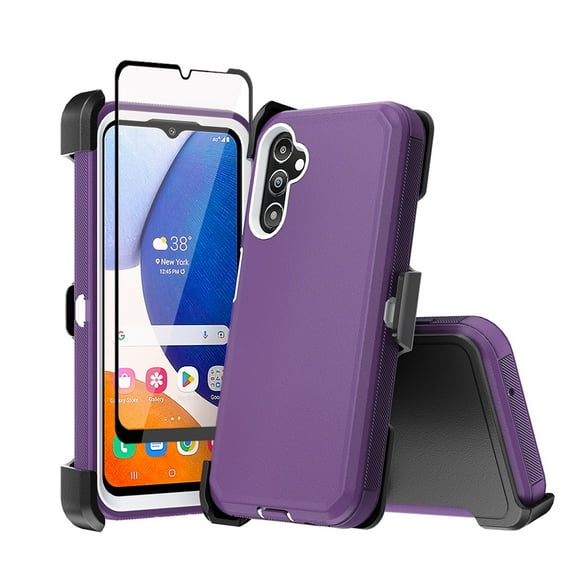 TASHHAR Samsung Galaxy A35 5G Case with Belt Clip Holster and Screen Protector Military Grade Protection 3 in 1 Shockproof Armor Rugged Durable Detachable for Galaxy A35 5G Phone - Purple+White