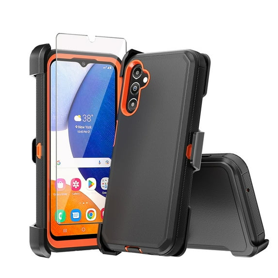 TASHHAR Samsung Galaxy A36 5G Case with Belt Clip Holster and Screen Protector Military Grade Protection 3 in 1 Shockproof Armor Rugged Durable Detachable for Galaxy A36 5G Phone - Black+Orange