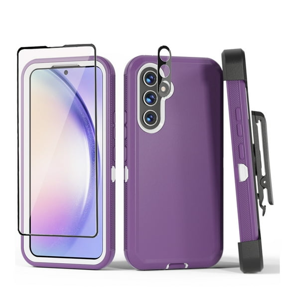 TASHHAR Samsung Galaxy A54 5G Case with Screen and Lens Protector and Belt Clip Holster Military Grade Heavy Duty 3 in 1 Shockproof Armor Rugged Durable for Galaxy A54 5G Phone - Black+Orange