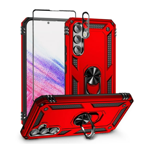 TASHHAR Samsung Galaxy A54 5G Case with Screen and Lens Protector with Magnetic Ring Kickstand Military Grade Double Layer Drop Rugged Detachable for Galaxy A54 5G Phone - Red
