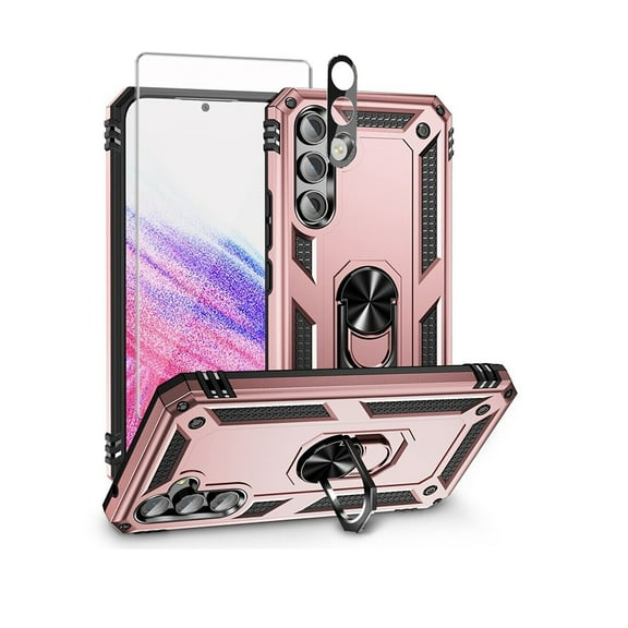 TASHHAR Samsung Galaxy A54 5G Case with Screen and Lens Protector with Magnetic Ring Kickstand Military Grade Double Layer Drop Rugged Detachable for Galaxy A54 5G Phone - Rose Gold