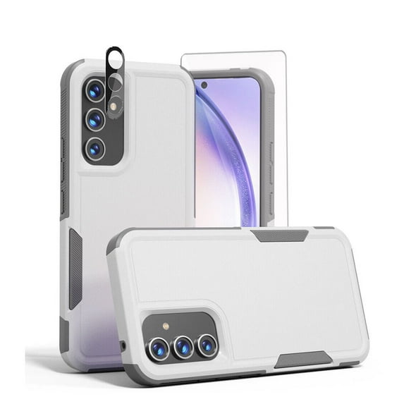 TASHHAR Samsung Galaxy A54 5G Case with Screen and Lens Protector Military Grade Double Layer Drop Resistant Durable for Galaxy A54 5G Phone - White Grey