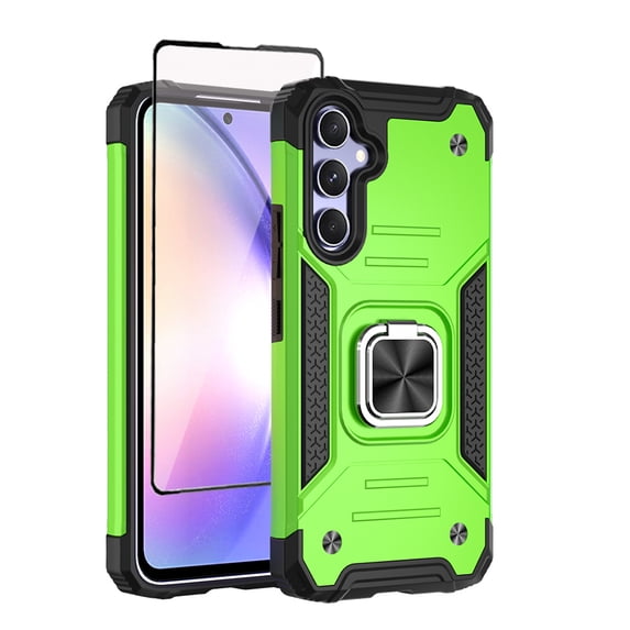 TASHHAR Samsung Galaxy A54 5G Case with Screen and Lens Protector and Magnetic Ring Kickstand Military Grade Double Layer Drop Protection Durable Detachable for Galaxy A54 5G Phone - Green