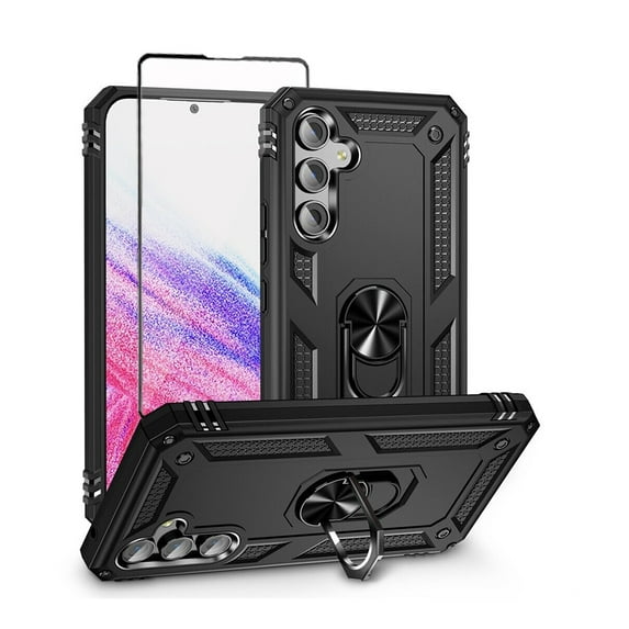 TASHHAR Samsung Galaxy A54 5G Case with Screen Protector with Magnetic Ring Kickstand Military Grade Double Layer Drop Rugged Detachable for Galaxy A54 5G Phone - Black