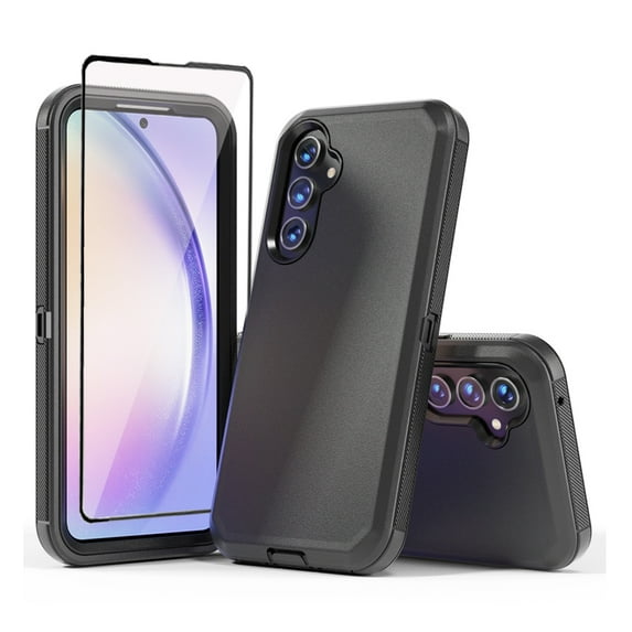 TASHHAR Samsung Galaxy A54 5G Case with Screen Protector Military Grade Heavy Duty 3 in 1 Shockproof Armor Rugged Durable for Galaxy A54 5G Phone - Black