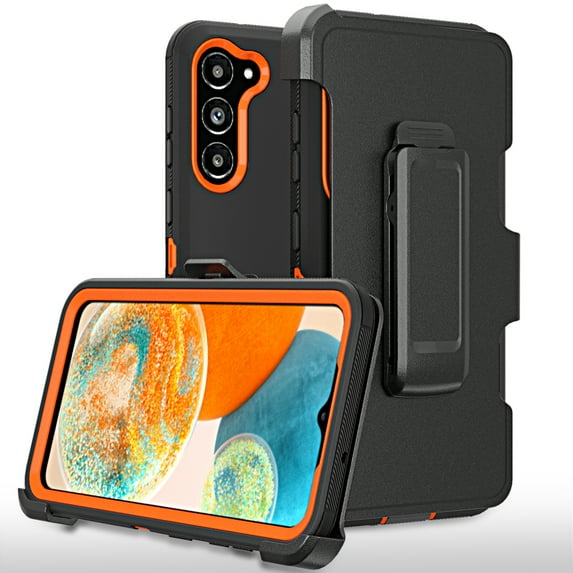 TASHHAR Samsung Galaxy S23 Case with Belt Clip Holster Military Grade Heavy Duty Protection 3 in 1 Shockproof Armor Rugged Durable Detachable for Galaxy S23 Phone - Black+Orange