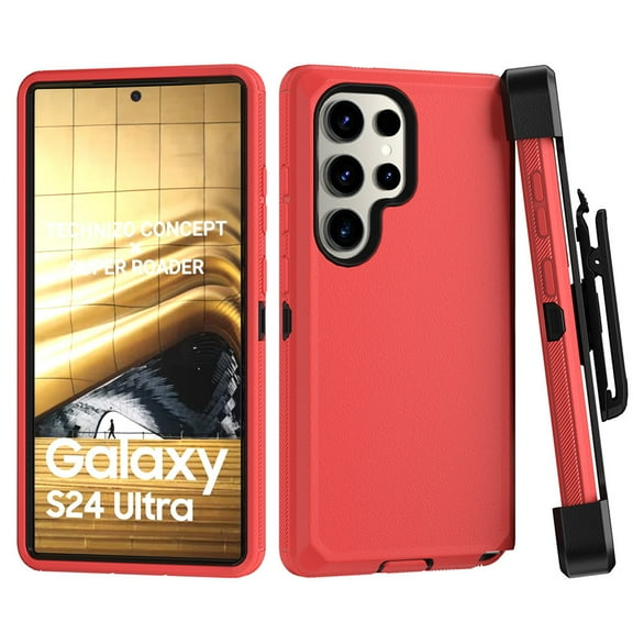 TASHHAR Samsung Galaxy S24 Plus Case with Belt Clip Holster Military Grade Heavy Duty Protection 3 in 1 Shockproof Armor Rugged Durable Detachable for Galaxy S24 Plus Phone - Red+Black