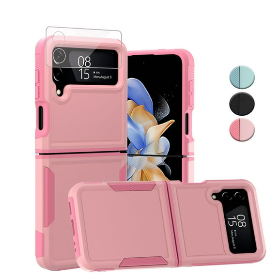TASHHAR Samsung Galaxy Z Flip 4 Case with Lens Protector Military Grade Full Body Protection 2 in 1 Double Layer Rugged Drop Resistant TPU Durable for Galaxy Z Flip 4 5G 2022 Phone - Pink