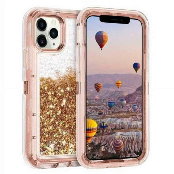 TASHHAR iPhone 14 Plus Case 3 in 1 Anti Scratch Protection Clear Bling Glitter Shockproof Durable Moving Shiny Quicksand Liquid Case for iPhone 14 Plus 6.7 inch 2022 Phone Rose Gold