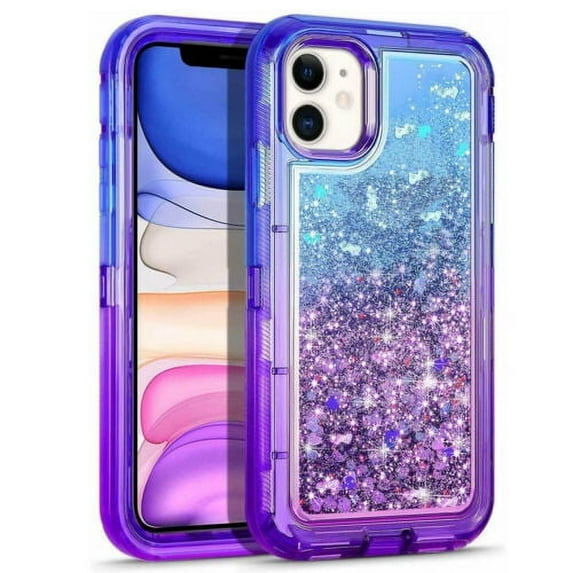 TASHHAR iPhone 14 Pro Case 3 in 1 Anti Scratch Protection Clear Bling Glitter Shockproof Durable Moving Shiny Quicksand Liquid Case for iPhone 14 Pro 6.1 inch 2022 Phone Blue+Purple
