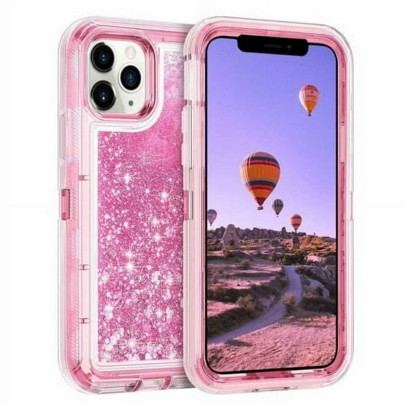 TASHHAR iPhone 14 Pro Case 3 in 1 Anti Scratch Protection Clear Bling Glitter Shockproof Durable Moving Shiny Quicksand Liquid Case for iPhone 14 Pro 6.1 inch 2022 Phone Pink