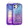 thumbnail image 1 of TASHHAR iPhone 14 Pro Case with Screen and Lens Protector 3 in 1 Anti Scratch Clear Glitter Shockproof Durable Moving Shiny Quicksand Liquid Case for iPhone 14 Pro 6.1 inch 2022 Phone Blue+Purple, 1 of 5