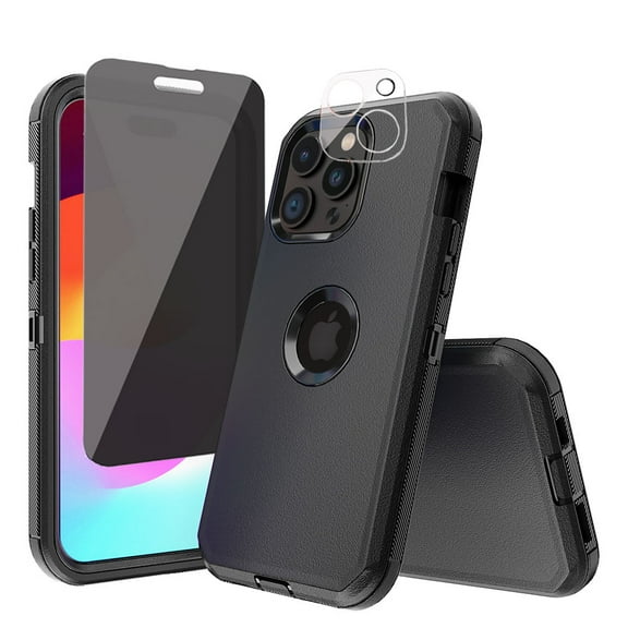 TASHHAR for iPhone 15 Plus Case with Privacy Screen and Lens Protector Military Grade Heavy Duty 3 in 1 Shockproof Armor iPhone 15 Plus 6.7 inch 2023 Phone - Black