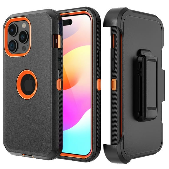 TASHHAR for iPhone 15 Pro Case with Belt Clip Holster Military Grade Heavy Duty 3 in 1 Shockproof Armor Rugged Durable Detachable iPhone 15 Pro 6.1 inch 2023 Phone - Black+Orange