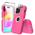 thumbnail image 1 of TASHHAR iPhone 15 Pro Case with Screen and Lens Protector Military Grade Heavy Duty 3 in 1 Shockproof Armor for iPhone 15 Pro 6.1 inch 2023 Phone - Rose Red+White, 1 of 8