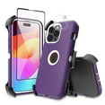 thumbnail image 1 of TASHHAR for iPhone 16 Case with Screen and Lens Protector and Belt Clip Holster Military Grade Heavy Duty 3 in 1 Shockproof Armor iPhone 16 6.1 inch 2024 Phone - Purple+White, 1 of 9