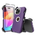 thumbnail image 1 of TASHHAR for iPhone 16 Case with Screen Protector and Belt Clip Holster Military Grade Heavy Duty Protection 3 in 1 Shockproof Armor Rugged Durable iPhone 16 6.1 inch 2024 Phone - Purple+White, 1 of 9