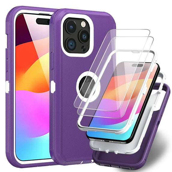 TASHHAR for iPhone 16 Case with Screen Protector Military Grade Heavy Duty Protection 3 in 1 Shockproof Armor Rugged Durable Detachable iPhone 16 6.1 inch 2024 Phone - Purple+White