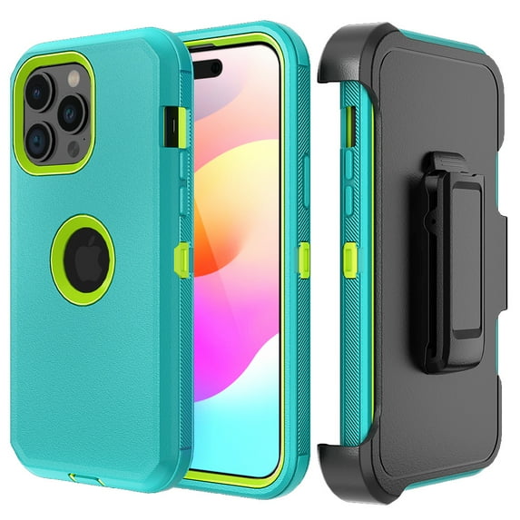 TASHHAR for iPhone 16 Plus Case with Belt Clip Holster Military Grade Heavy Duty 3 in 1 Shockproof Armor Rugged Durable Detachable iPhone 16 Plus 6.7 inch 2024 Phone - Green+Yellow