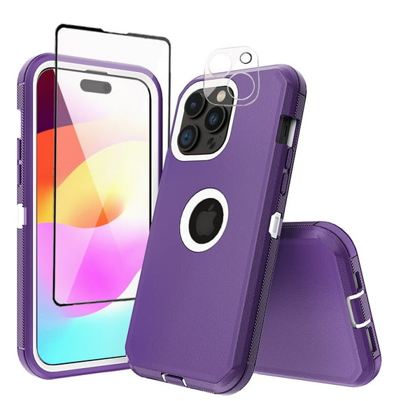 TASHHAR for iPhone 16 Plus Case with Screen and Lens Protector Military Grade Heavy Duty 3 in 1 Shockproof Armor iPhone 16 Plus 6.7 inch 2024 Phone - Purple+White