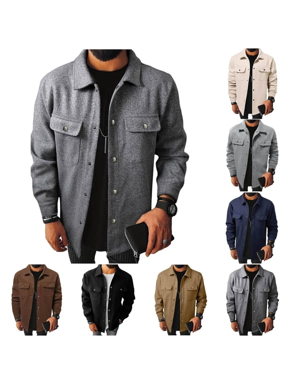 Black Men's Button Down Jacket Spreads Collar Solid Color Shirts Casual Long Sleeve Workwear Coat Soft Lightweights Oversized Fashion Jackets with 2 Pockets