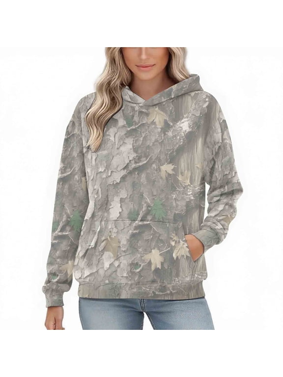 Camos Hoodie For Men Women Oversized Long Sleeve Hooded Sweatshirts Casual Leaf Print Fleece Blouses Drawstring Tops Soft Breathable Hoodies with Pocket