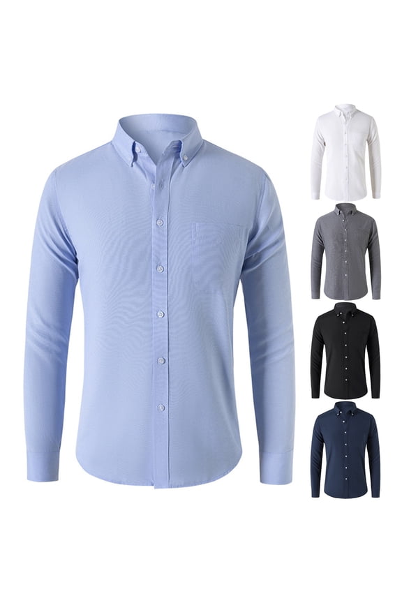 Mens 100% Cotton Oxfords Shirt Button Down Solid Color Tops Casual Long Sleeve Blouses Soft Breathable Lightweights Dressy Shirts for Work Daily