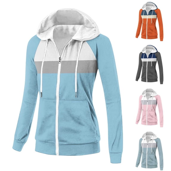 TASICA Plus Size Zip Up Hoodies for Women Color Blocks Drop Shoulder Hooded Sweatshirt Casual Long Sleeve Pullover Tops Drawstring Soft Breathable Blouses Trendy Hoodies with Pocket
